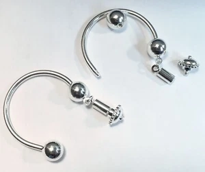 2 Silver Horseshoe Key Chain Rings w/ Loop & Ball Ends Dangler for Beads Charms* - Picture 1 of 2