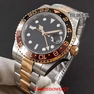 40mm Nologo GMT Rose Gold Root Beer Automatic Men Watch Oyster Strap Glide Lock - Picture 1 of 7