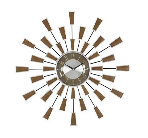 Large Starburst Wall Clock Metal Analog Mid Century Modern Vintage Style Decor Cover