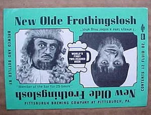 OLDE FROTHINGSLOSH ALE Beer LABEL, SOBER MUG SHOT, Pittsburgh PENNSYLVANIA 1950s - Picture 1 of 1