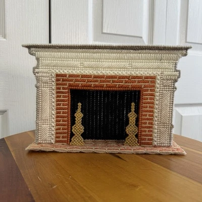 Handmade Cross Stitch Needlepoint Fireplace Fashion Doll Dollhouse Furniture - Image 1 of 4