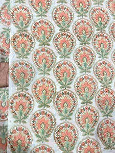 2.5 Yard Hand Block Print Handmade Cotton Indian Natural Sanganeri Print Fabric. - Picture 1 of 10