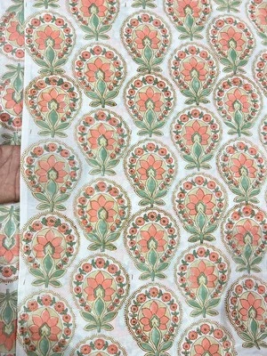 2.5 Yard Hand Block Print Handmade Cotton Indian Natural Sanganeri Print Fabric. - Image 1 of 4