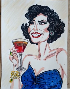 Woman retro style Original painting Art 8x6'' beautiful illustration Portrait - Picture 1 of 4