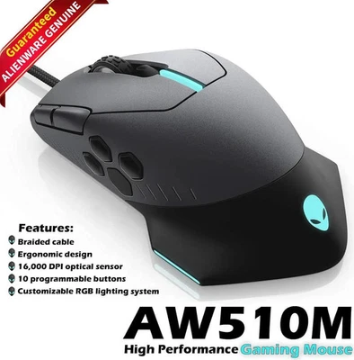 Mouse para juegos Dell Alienware AW510M con cable sensor de alto rendimiento de 16000 DPI 2356N Foto 1 de 4