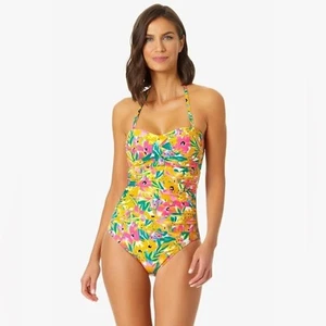 Anne Cole Shirred One Piece Swimsuit Padded Push-up Convertible Straps Slimming - Picture 1 of 16