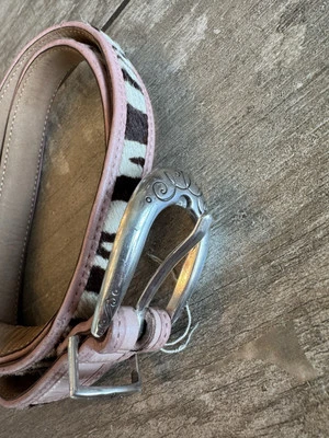 Brighton Vintage Women's Animal Print Hair Leather Belt Silver Tone Buckle Pink - Image 1 of 4