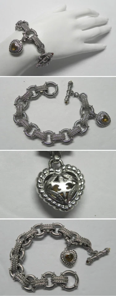 S900  JUDITH RIPKA 925 Hvy Sterling Silver & Citrine Bracelet w/Removable Heart - Image 1 of 1