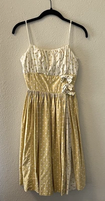 Vintage Pixie Of California Dress 50's/60's Yellow Polka Dot Bows Twee Coquette - Image 1 of 4