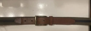 L. L. Bean Wool Surcingle Belt Olive & Navy Blue Stripes Brass Buckle Size 34 - Picture 1 of 8