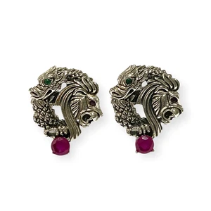 Victorian Style Lion Dragon Ruby Cufflinks 925 Sterling Silver Mens Gift - Picture 1 of 4