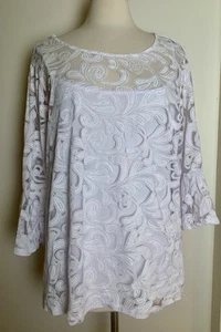 NEW! Women's 2X Top 2 Piece White Lace Semi Sheer Camisole 3/4 Sleeves Light - Picture 1 of 9