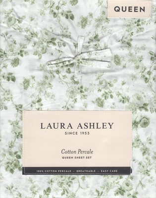 Laura Ashley Queen Sheet Set Bella Floral Harvest Light Green 4pc Farmhouse Chic - Image 1 of 4