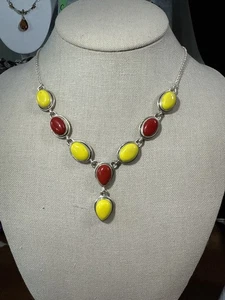 925. Sterling Silber rot, gelb Rosarita Stein Lariat Stil Halskette 18”-20” - Bild 1 von 10