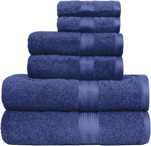 Amazon Basics 6 Piece Oversized Towel Set 100% Cotton Soft Absorbent Navy Blue - Picture 1 of 10
