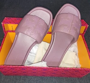 Tory Burch Double T Sport Slide Cipria Size 6.5 Leather Dusty Purple New In Box - Picture 1 of 17