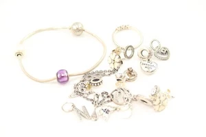 Pandora Sterling Silver Jewellery Charms Earrings Ring Bracelets x 12 (26g) - Picture 1 of 5