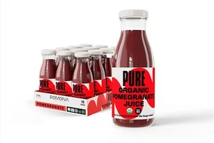 Pure Pomegranate Juice, 8.4 Ounce Bottle (Pack of 12), Cold Pressed Organic J... - Picture 1 of 3