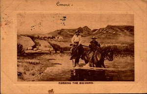 Cowboy postcard Fording the Big Horn cowboys on horse 1913 DB POSTCARD BK74 - Picture 1 of 2