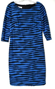 Evan Picone Royal Blue and Black Striped Ruche Lined Womens Bodycon Dress Size 4 - Picture 1 of 7