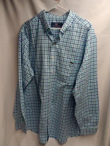 Vineyard Vines Long Sleeve Button Down Shirt Blue Check Men’s XT Cotton Mix E10 - Picture 1 of 8