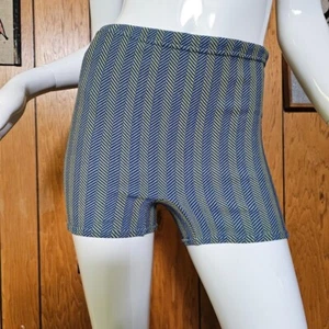 Vintage 60s Mod Mens Square Cut Swim Bathing Trunks Stripe Knit Shorts One Size - Picture 1 of 7