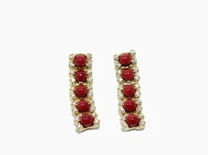 Orecchini inArgento 925 di corallo rosso e placcato oro da donna con zirconi - Imagen 1 de 2
