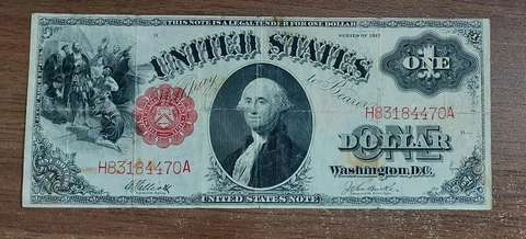 US One Dollar ($1) Series of 1917 United States Note - Legal Tender Cover