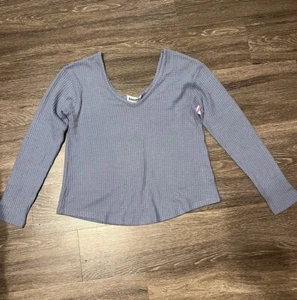 Blue Waffle-Knit Cropped Pullover Knit Top Size XS Oversized NWT - Picture 1 of 9