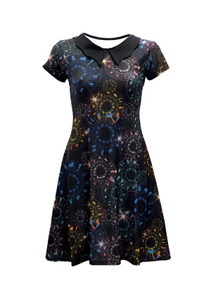 Astrology Horoscope Star Signs Zodiac Symbols Galaxy Cosmic Print Collar Dress - Image 1 of 3