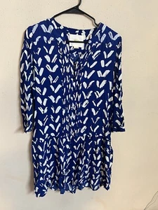 Anthropologie Maeve Caravane Dress Tunic Drop Waist Blue White Size XSmall - Picture 1 of 7