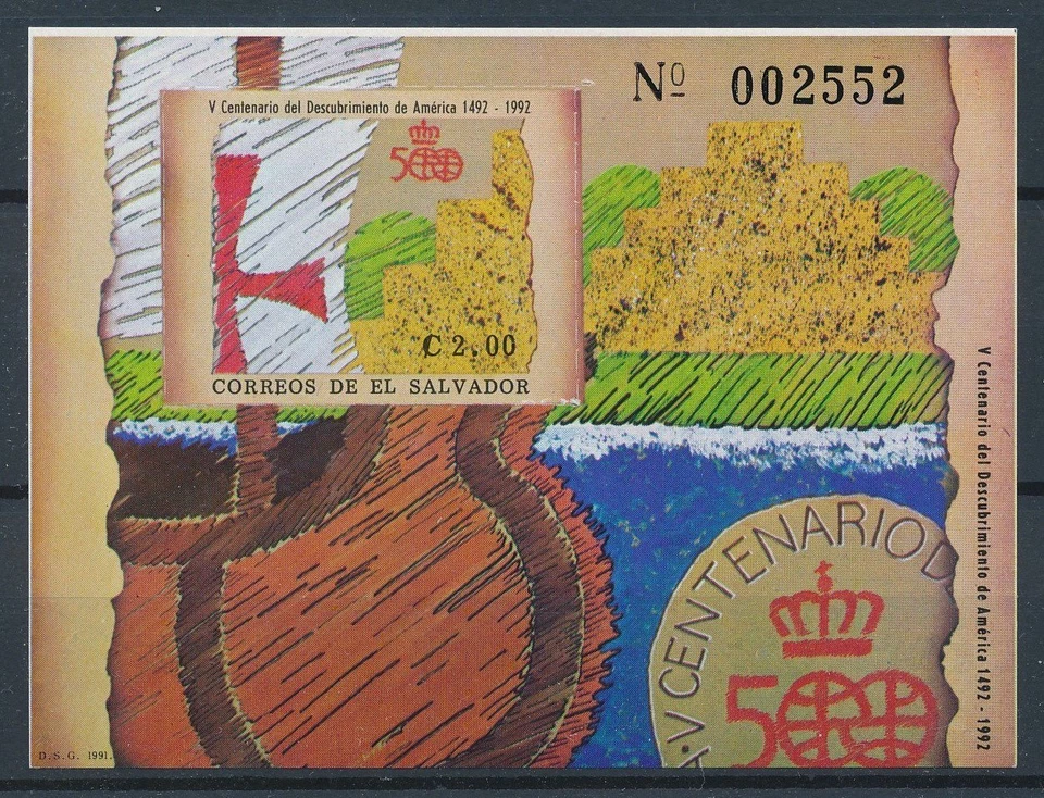 [116347] El Salvador 1991 500 anos Discovery America Lembrança Folha MNH - Imagem 1 de 1