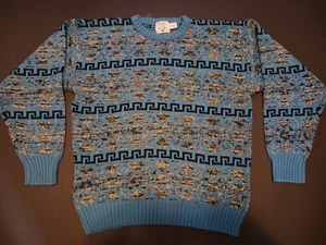 Vintage Wrangler Acrylic Sweater Mens Size XL Blue Geometric Aztec Western - Picture 1 of 14