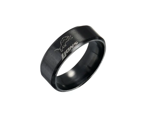 New Detroit Lions Black Stainless Steel Engraved Ring Sizes 8 9 10 11 12 13 Cover