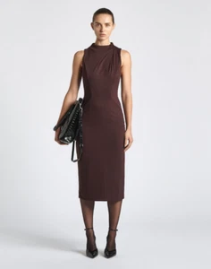 Cue Knitted Viscose Crepe Sleeveless Dress size 12 maroon sleeveless stretch - Picture 1 of 12
