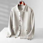 Autumn Winter Mens Wool Cardigan Collared Solid Color Knitting Coats Sweaters Sz