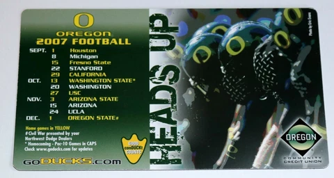 OREGON DUCKS FOOTBALL 2007 MAGNETIC PHOTO SCHEDULE * FOOTBALL HELMETS Cover