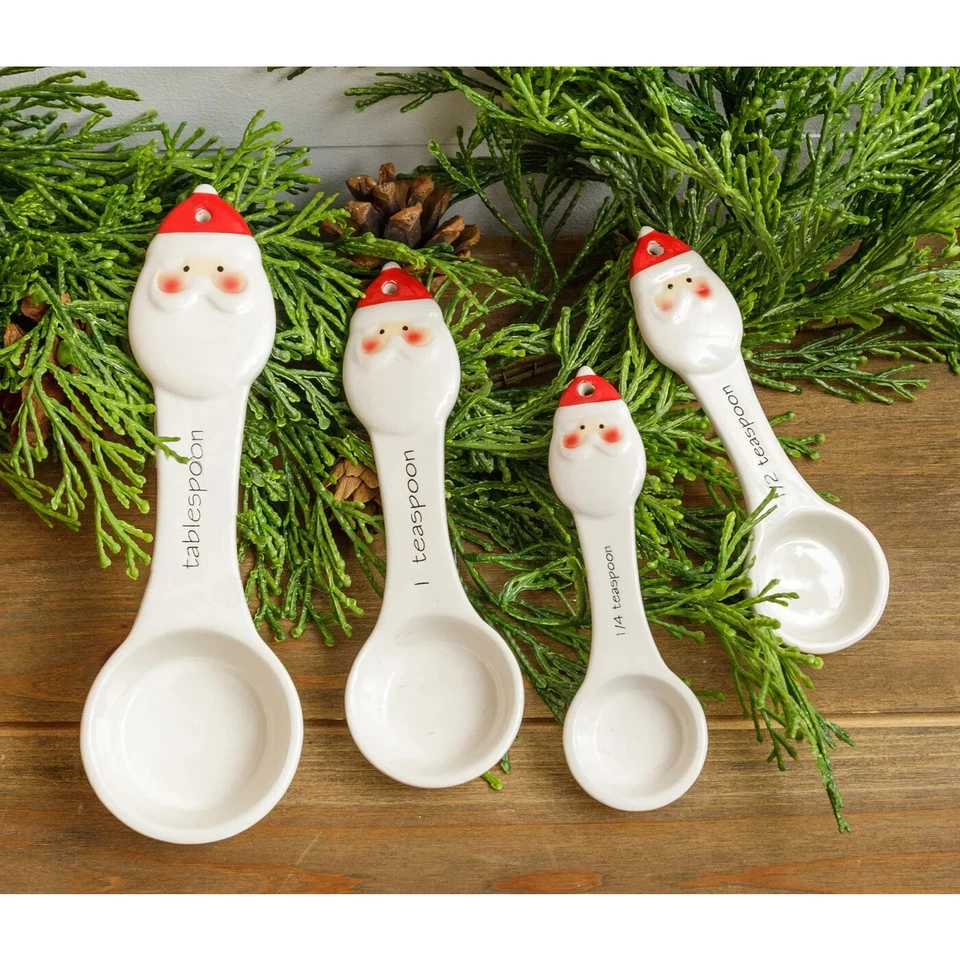 New Christmas RED SANTA HAT MEASURING SPOONS Ceramic - Image 1 of 1