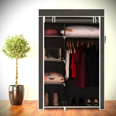 Armario Portátil 64" Organizador de Almacenamiento Armario Perchero con Estantes Gris Foto 1 de 4