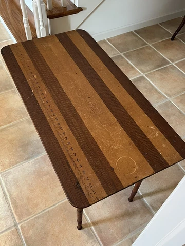 Antique Wood Craft Sewing Folding Table w 36" Ruler c.1900 Cover