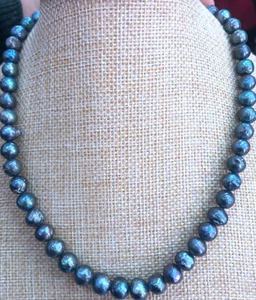 Natural tahitian baroque tahitian black pearl beads necklace 18inch 14k - Picture 1 of 4