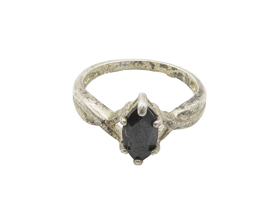 Anillo AVON 925 Plata Vintage Corte Marquesa Negro Hematita Banda Talla 8 RG18994 Foto 1 de 4