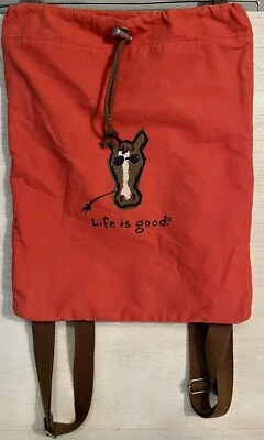Life Is Good Cinch Sack Backpack Horse Blue Cotton Back to School 15”x 13” - Image 1 of 4