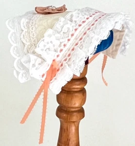Civil War Victorian Reenactment Reproduction Womens Day Cap Hat Peach & White - Picture 1 of 6