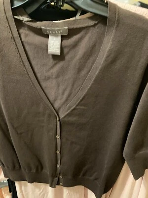 Cardigã Kenar tamanho grande marrom manga curta mistura de seda - Imagem 1 de 4