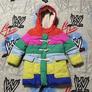 Mini Boden Youth 3-4 Y Grey Dot Bunny Hood Longline Puffer Coat Toggle Full Zip - Picture 1 of 5