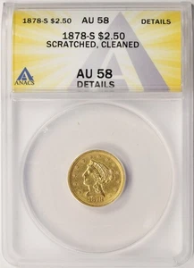 1878-S $2.5 Gold Liberty Quarter Eagle ANACS AU58 Details - Picture 1 of 4