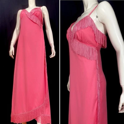 VESTIDO ROSA FLECOS AÑOS 70 Envolvente Vintage Shimmy GoGo Disco Maxi JCPenney XS Largo Foto 1 de 4