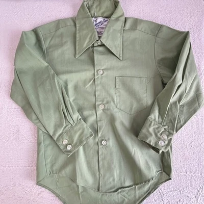 Camisa Vintage Niño Años 70 Verde Polialgodón Manga Larga Cuello Daga Talla 6 Foto 1 de 4