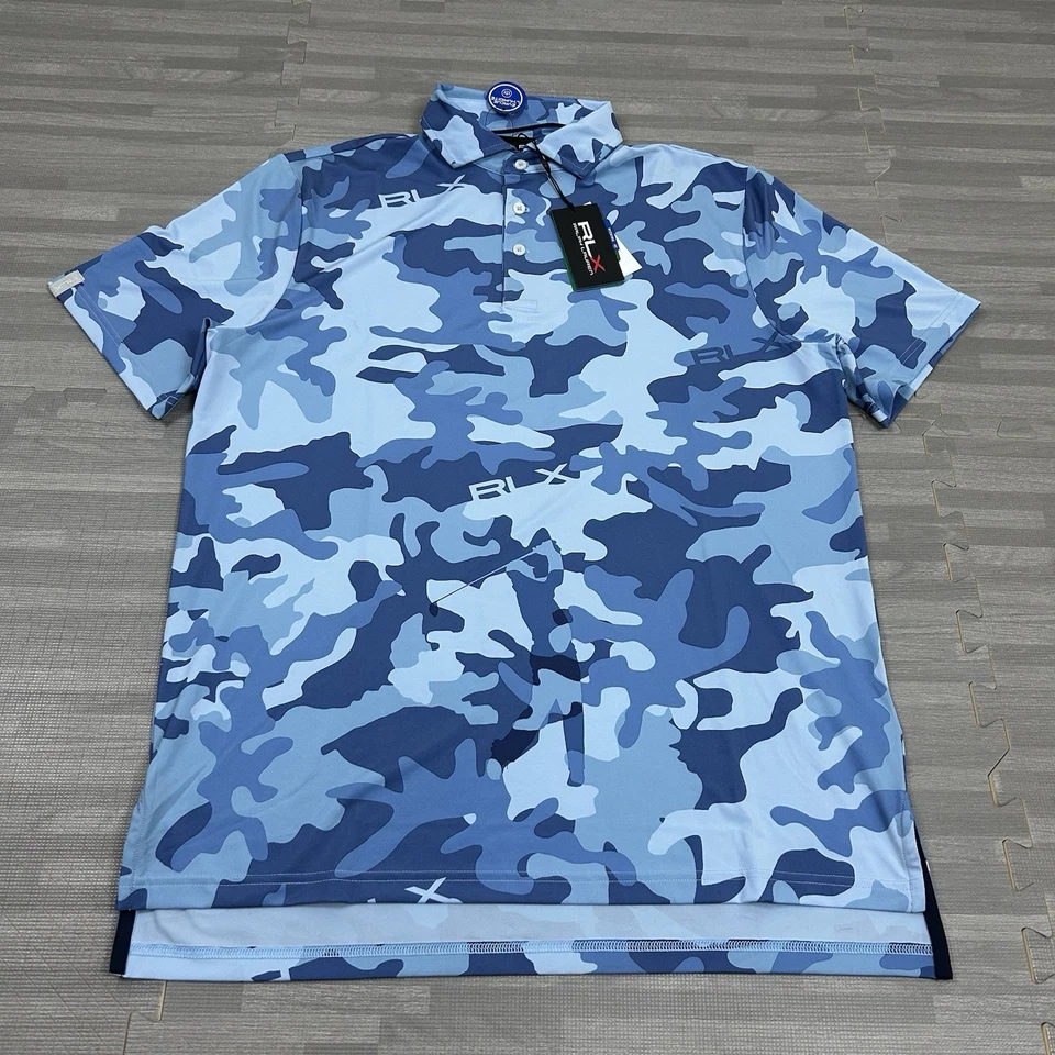 Рубашка поло для гольфа мужская RLX Ralph Lauren Performance средний камуфляж синяя эластичная 115 долл. США - Изображение 1 из 4